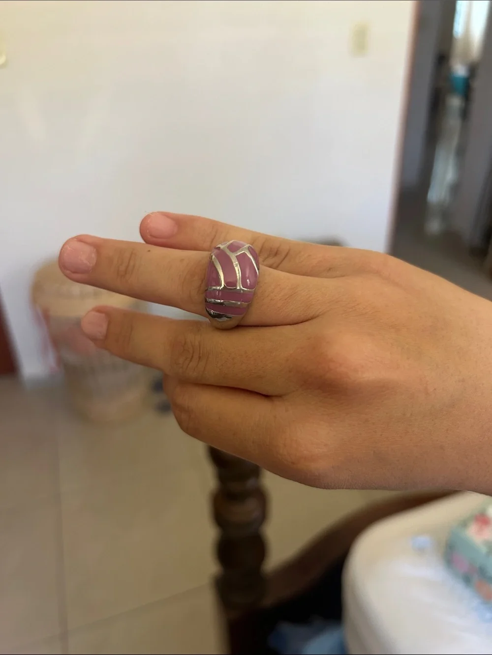 Pink Enamel Dome Statement Ring - Women Jewelry